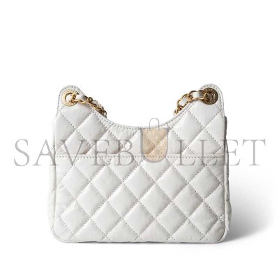 CHANEL MASTER WHITE SHINY CRUMPLED CALFSKIN HOBO BAG SMALL AGED GOLD HARDWARE AS4323 (19*17*6cm)